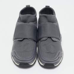 Chanel Grey Stretch Fabric Slip On Sneakers Size 38.5