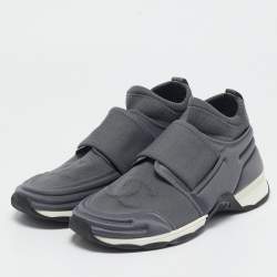 Chanel Grey Stretch Fabric Slip On Sneakers Size 38.5