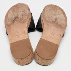 Chanel Black Leather CC Cork Slide Sandals Size 39