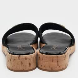 Chanel Black Leather CC Cork Slide Sandals Size 39