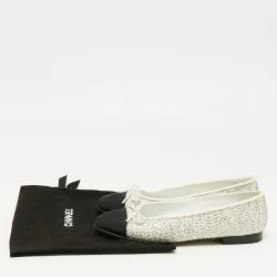 Chanel White/Black Canvas and Sequins CC Ballet Flats Size 40