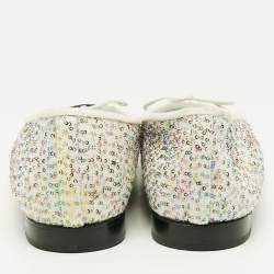Chanel White/Black Canvas and Sequins CC Ballet Flats Size 40