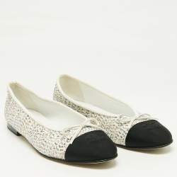 Chanel White/Black Canvas and Sequins CC Ballet Flats Size 40