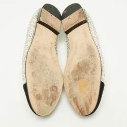 Chanel White/Black Canvas and Sequins CC Ballet Flats Size 40