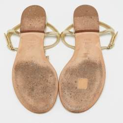 Chanel Gold Leather CC Pearl Embellished Flat Thong Sandals Size 39.5