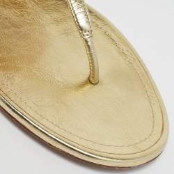 Chanel Gold Leather CC Pearl Embellished Flat Thong Sandals Size 39.5