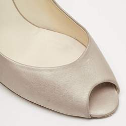 Chanel Grey Leather CC Peep Toe Pumps Size 37.5