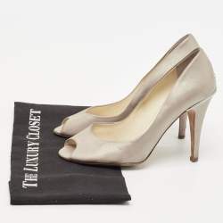 Chanel Grey Leather CC Peep Toe Pumps Size 37.5