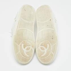 Chanel White Leather CC Low-Top Sneakers Size 37