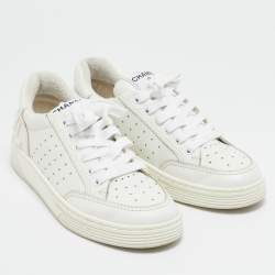 Chanel White Leather CC Low-Top Sneakers Size 37