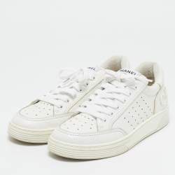 Chanel White Leather CC Low-Top Sneakers Size 37
