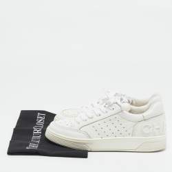 Chanel White Leather CC Low-Top Sneakers Size 37