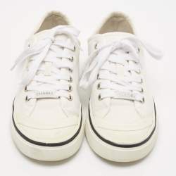 Pre Owned Chanel White Canvas and Rubber Low Top Sneakers Size 38