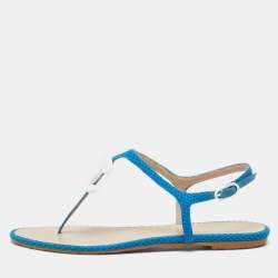 Chanel Blue Fabric CC Logo Thong Flats Size 39