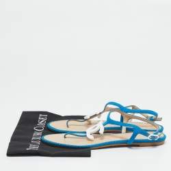 Chanel Blue Fabric CC Logo Thong Flats Size 39