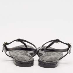 Chanel Black Patent and Leather CC Pearl Embellished Flat Thong Sandals Size 38