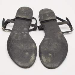 Chanel Black Patent and Leather CC Pearl Embellished Flat Thong Sandals Size 38