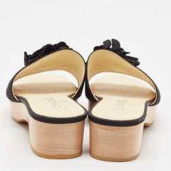 Chanel Black Canvas Camelia CC Slides Sandals Size 38