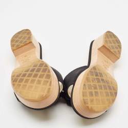 Chanel Black Canvas Camelia CC Slides Sandals Size 38