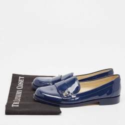 Chanel Blue Patent Leather CC Logo Slip On Loafers Size 38