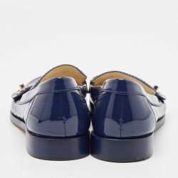 Chanel Blue Patent Leather CC Logo Slip On Loafers Size 38