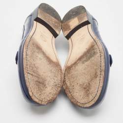 Chanel Blue Patent Leather CC Logo Slip On Loafers Size 38