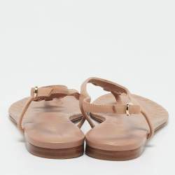 Pre Owned Chanel Brown Leather CC Thong Slingback Flat Sandals Size 37.5