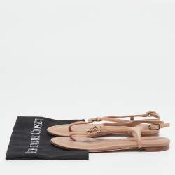 Pre Owned Chanel Brown Leather CC Thong Slingback Flat Sandals Size 37.5