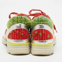 Chanel Multicolor Tweed and Leather CC Low Top Sneakers Size 38