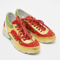 Chanel Multicolor Tweed and Leather CC Low Top Sneakers Size 38