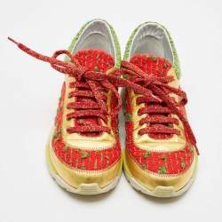 Chanel Multicolor Tweed and Leather CC Low Top Sneakers Size 38