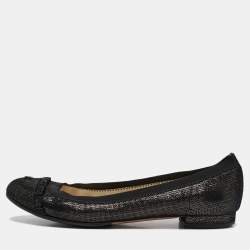 Pre Owned Chanel Brown/Black Textured Suede CC Cap Toe Ballet Flats Size 38