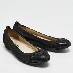 Pre Owned Chanel Brown/Black Textured Suede CC Cap Toe Ballet Flats Size 38