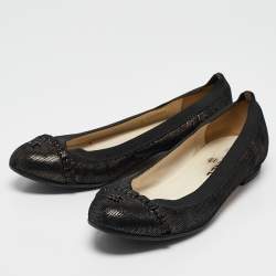 Pre Owned Chanel Brown/Black Textured Suede CC Cap Toe Ballet Flats Size 38