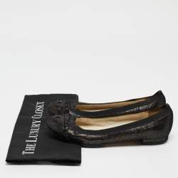 Pre Owned Chanel Brown/Black Textured Suede CC Cap Toe Ballet Flats Size 38
