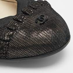 Pre Owned Chanel Brown/Black Textured Suede CC Cap Toe Ballet Flats Size 38