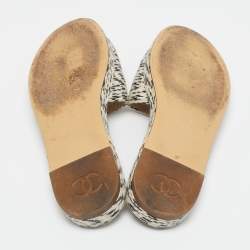 Pre Owned Chanel Two Tone Rope and Patent CC Slides Size 38