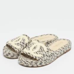 Pre Owned Chanel Two Tone Rope and Patent CC Slides Size 38