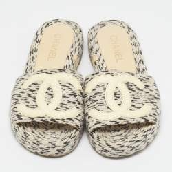 Pre Owned Chanel Two Tone Rope and Patent CC Slides Size 38