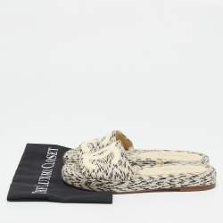 Pre Owned Chanel Two Tone Rope and Patent CC Slides Size 38