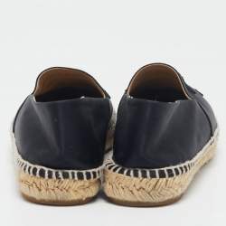Pre Owned Chanel Black Satin CC Cap Toe Espadrille Flats Size 41