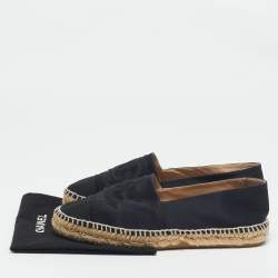 Pre Owned Chanel Black Satin CC Cap Toe Espadrille Flats Size 41