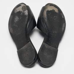 Pre Owned Chanel Black Leather Embellished CC Flat Slides Size 39.5