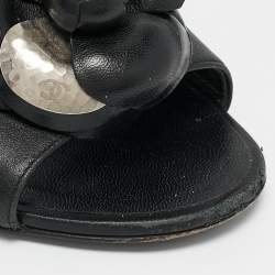 Pre Owned Chanel Black Leather Embellished CC Flat Slides Size 39.5