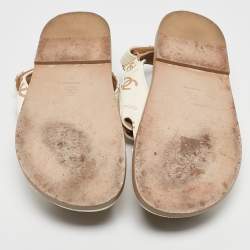 Pre Owned Chanel White/Beige Leather CC Logo Dad Flat Sandals Size 40
