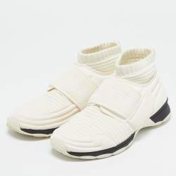 Pre Owned Chanel Off White Stretch Fabric Slip On Sneakers Size 38