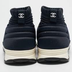 Pre Owned Chanel Navy Blue Stretch Fabric Slip On Sneakers Size 38