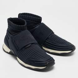 Pre Owned Chanel Navy Blue Stretch Fabric Slip On Sneakers Size 38