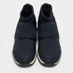 Pre Owned Chanel Navy Blue Stretch Fabric Slip On Sneakers Size 38