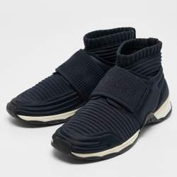 Pre Owned Chanel Navy Blue Stretch Fabric Slip On Sneakers Size 38